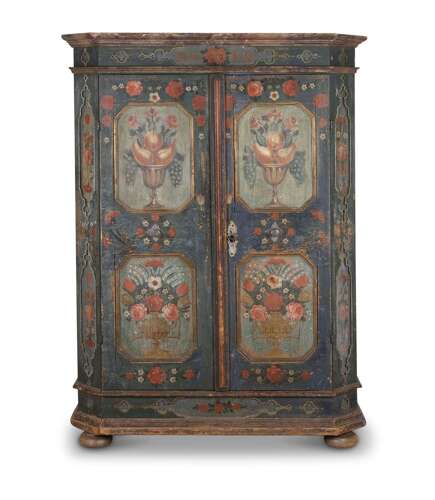 19th Century Tyrolean Hand-Painted Pine Cupboard