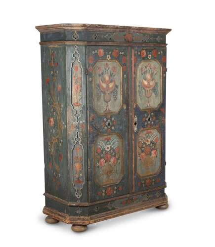 19th Century Tyrolean Hand-Painted Pine Cupboard