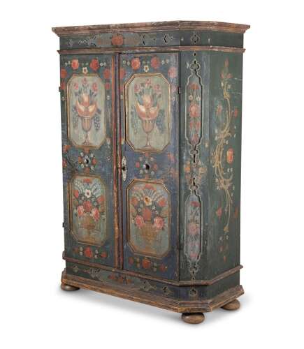 19th Century Tyrolean Hand-Painted Pine Cupboard