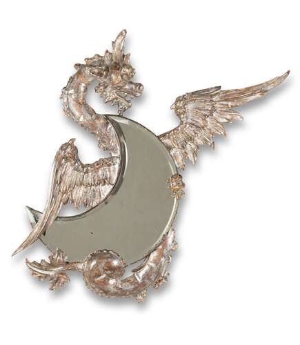 19th Century French Silver Gilt Carved Dragon Mirr...