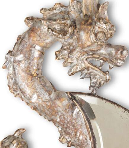 19th Century French Silver Gilt Carved Dragon Mirr...