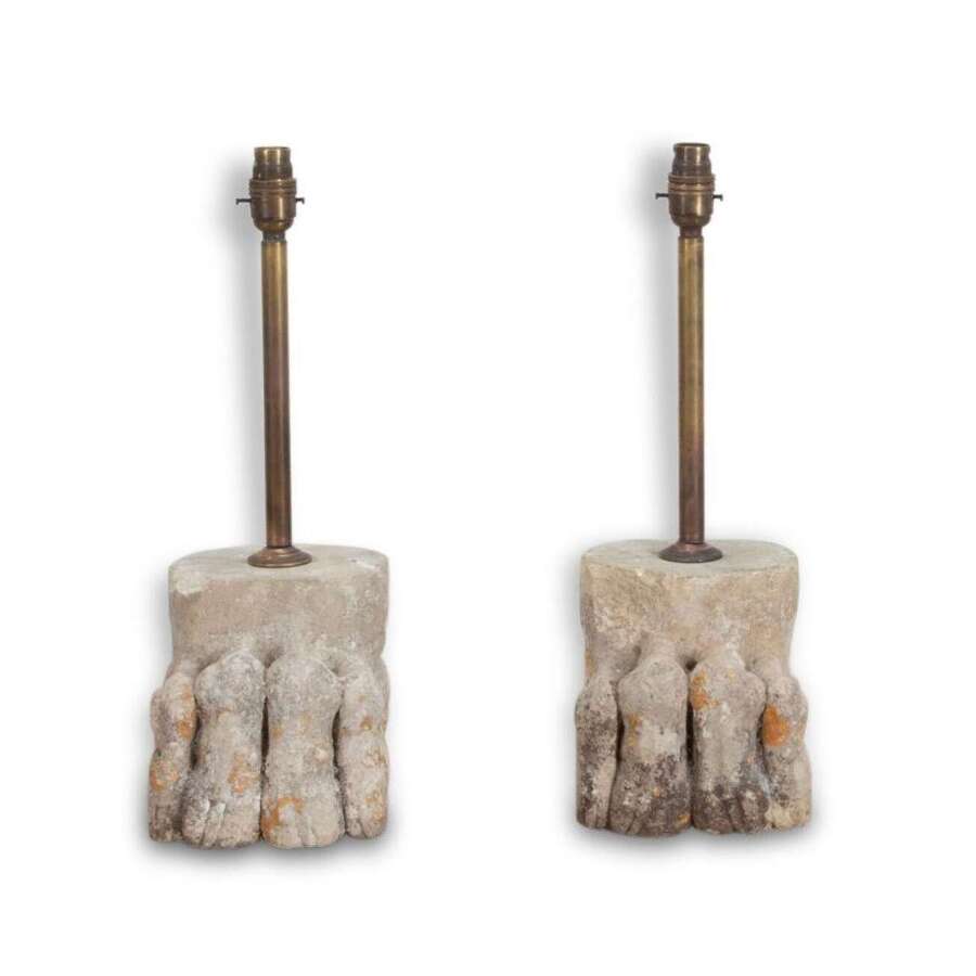 Pair Of 18th Century French Stone Paw Table Lamps