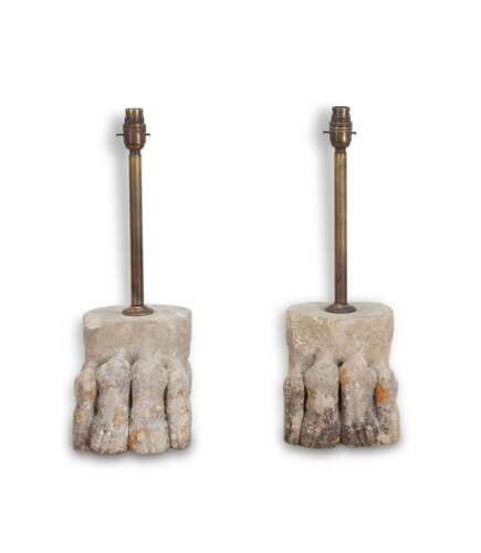 Pair Of 18th Century French Stone Paw Table Lamps