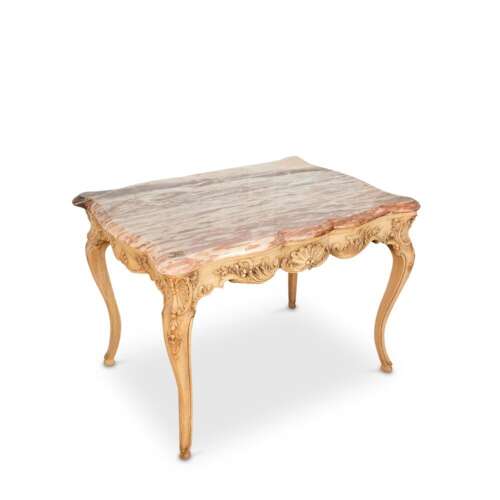 French Bleached Walnut And Marble Occasional Table