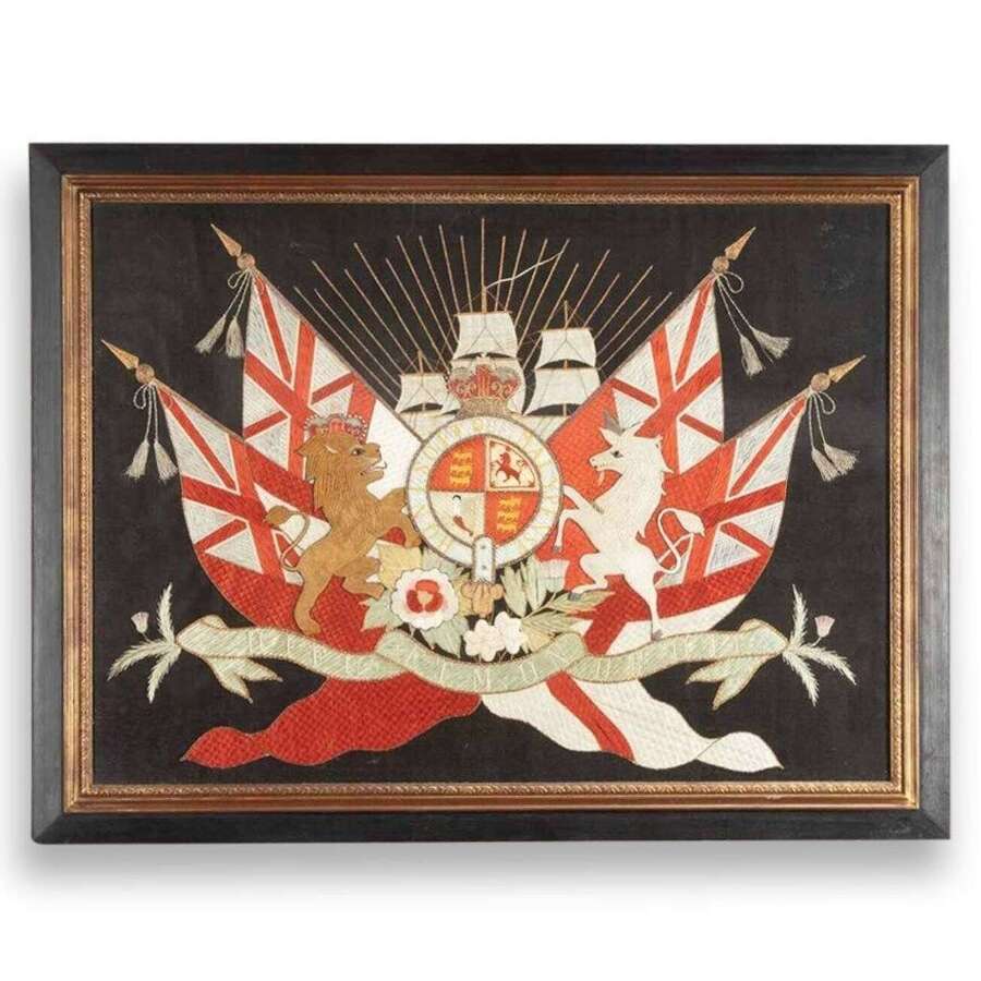 19th Century Sailor's Woolwork Royal Coat Of Arms