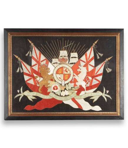 19th Century Sailor's Woolwork Royal Coat Of Arms
