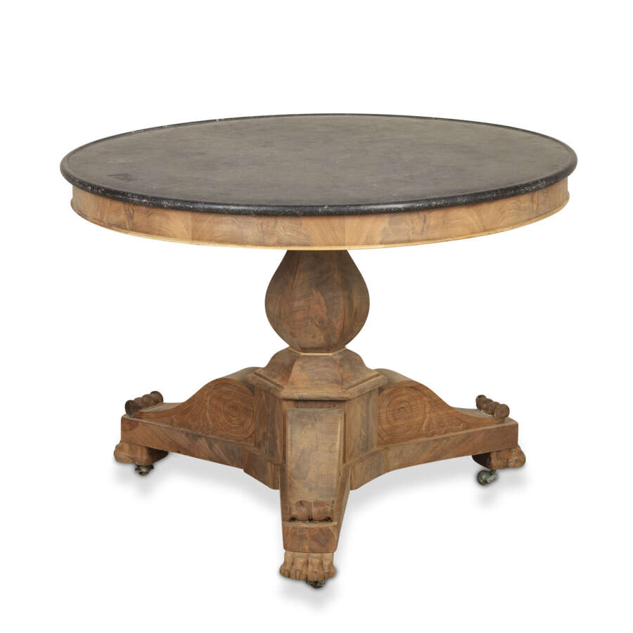 19th Century French Bleached Mahogany Gueridon with Marble Top