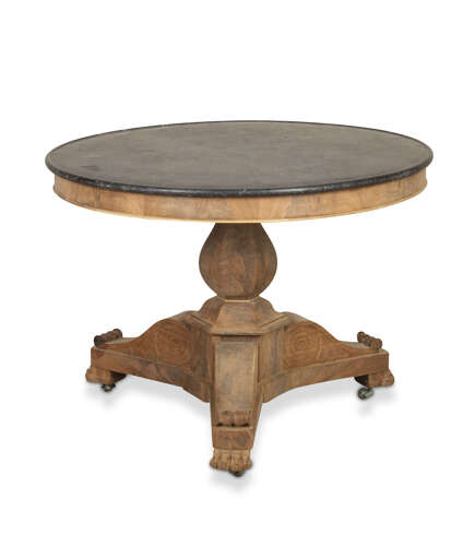 19th Century French Bleached Mahogany Gueridon with Marble Top