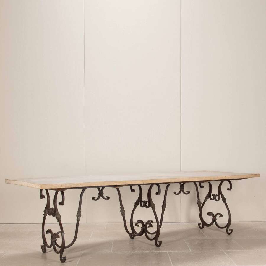 19th Century French Cast Iron & Elm Dining Table