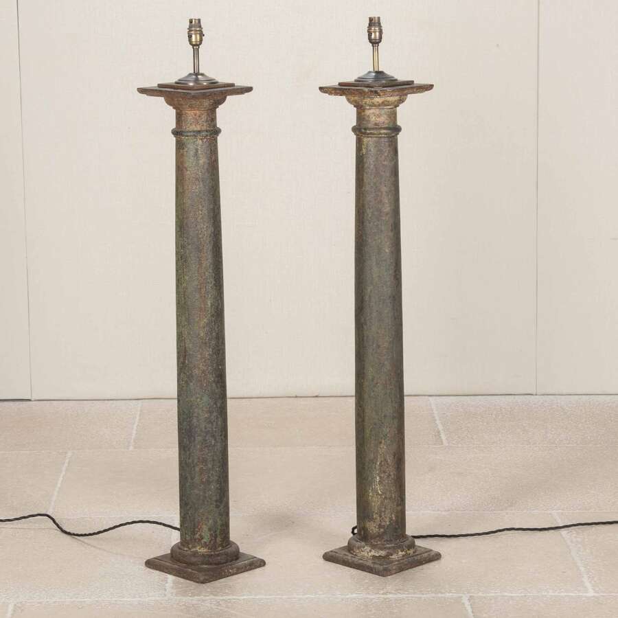Pair of 19th Century French Cast Iron Column Floor Lamps