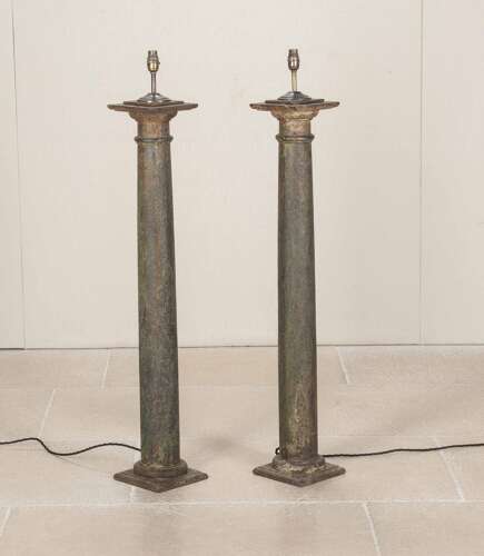 Pair of 19th Century French Cast Iron Column Floor Lamps