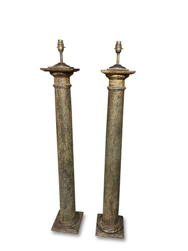Pair of 19th Century French Cast Iron Column Floor Lamps